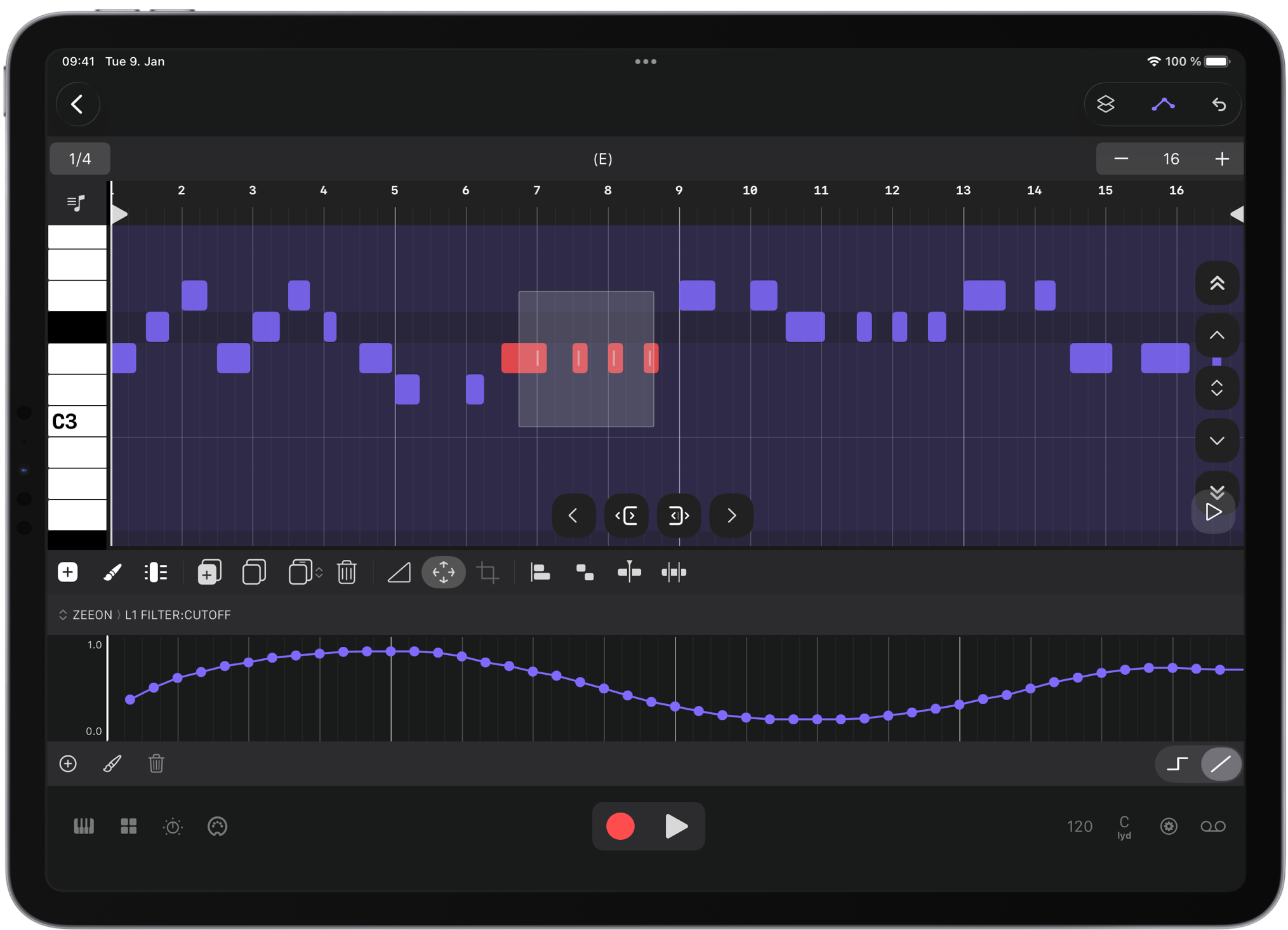 MIDI clip editor